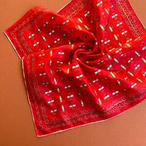 Vintage 1970s Red Bandana With Silver and Gold Details